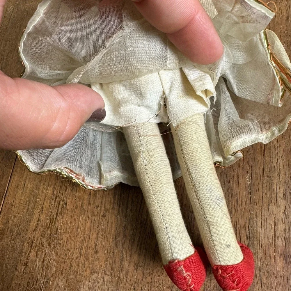 Vintage Antique Celluloid Cloth Straw Stuffed European Folk Art Style Doll‎